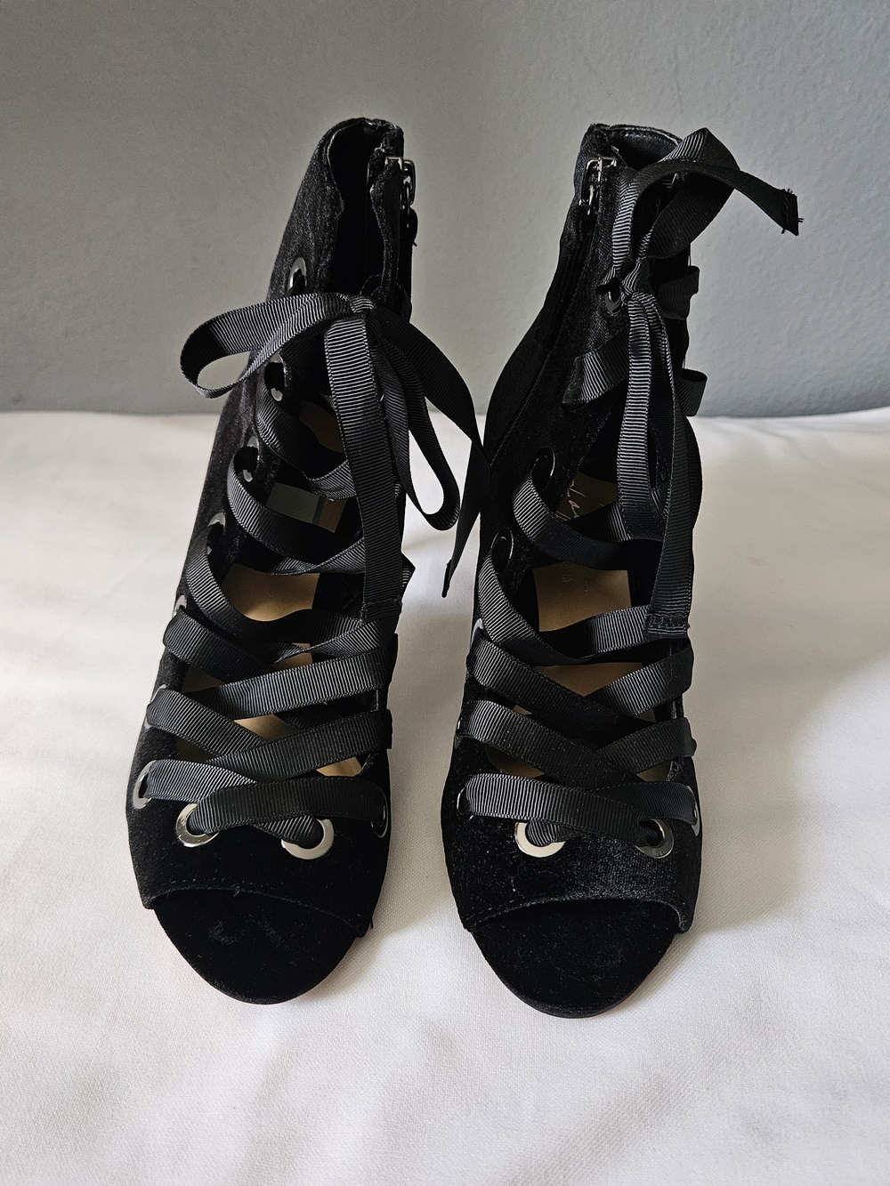 Daya By Zendaya Black Lace-Up Peep Toe Women's Heels